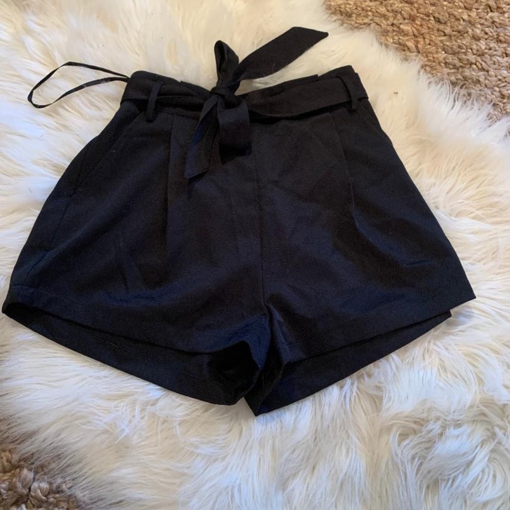 About Us Paperbag High Waisted Tie Shorts Black
